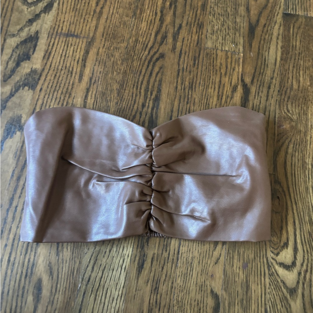 Olivaceous Brown Faux Leather Top